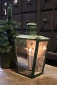 Nice, old lantern in metal with glass on 3 sides and green color 
with a really nice patina...
