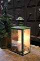 Nice, old lantern in metal with glass on 3 sides and green color 
with a really nice patina...