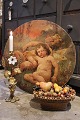 Old French 1800s oil painting on canvas with a motif of 2 small angels...