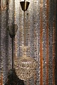 Old "bag" prism 
ceiling lamp 
with glass 
shade, chains 
...