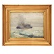 Aabenraa Antikvitetshandel presents: Christian Benjamin Olsen, 1873-1935, oil on wood. Steamship in the Arctic ...