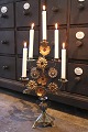 K&Co. presents: Antique, French church candlestick decorated with 8 fine metal flowers with colored stones...