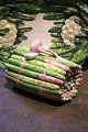 K&Co. presents: Old, Italian faience lidded jar in the shape of a bunch of asparagus with garlic on top...