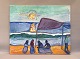 Sunset with people on the beach.