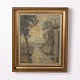 Painting on Board with Rural Farmhouse Motif in Gilt ...