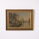 Print on Board with Sailing Ships Motif in Gilt Frame
