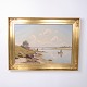 Painting on canvas depicting a coastal scene with ...