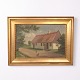 Painting on canvas depicting a farmhouse in a gilt frame
