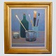 Folmer Bendtsen; Still life painting, Arrangement on table, 1955