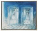 "Double Room" Oil painting on canvas in silver frame.
