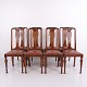 Set of 8 dining chairs in dark wood and red leather from ...