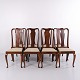 Set of 8 Dining Chairs Dark Wood and Striped Fabric 1920s