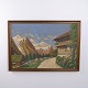 Osted Antik & Design präsentiert: Ölgemälde mit Alpenlandschaft und Berghöfen, ca. 1940–1960