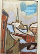 Gouache af den svenske kunstner Lars Bertle - Byens tage.