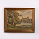 Painting on Canvas with Castle by a Lake in Gilt Frame ...