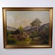 Osted Antik & Design presents: Landscape Painting on Canvas with Mountain Landscape and Trees in Gilt Frame ...