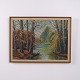 Osted Antik & Design presents: Landscape Painting on Canvas with Forest and Stream in Gilt Frame 47.5 x 64 cm