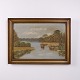 Osted Antik & Design presents: Landscape Painting on Canvas with Lake, Reeds and Trees in Gilt Frame 55 x 75 cm