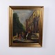 Osted Antik & Design presents: Cityscape Painting on Canvas with Church and People in Gilt Frame 76.5 x 62.5 cm