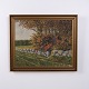 Oil Painting on Canvas with Deer by a Stone Wall in Gilt ...