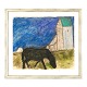 Aabenraa Antikvitetshandel präsentiert: Jens Søndergaard, 1895-1957, Wasserfarbe. Motiv mit Pferd und Kirche. ...