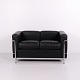 LC2 Two Seater Sofa in Black Leather and Chromed Steel ...