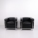 Pair of LC2 Armchairs in Black Leather and Chromed Steel ...