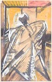 Umar Tell, mixed media on paper, listed Swedish artist.