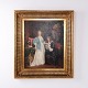 Osted Antik & Design presents: Oil Painting with Two Figures in an Interior in Gilt Frame from 1841 92 x 81 cm