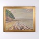 Osted Antik & Design presents: Oil Painting with Coastal Landscape, Beach and Trees in Gilt Frame from 1952 by ...
