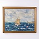 Osted Antik & Design presents: Oil Painting with Sailing Boat, Rough Sea and Lighthouse in Gilt Frame from 1951 ...