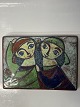 Relief, in glazed ceramic Two girls, Bornholm pottery, ...
