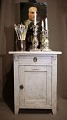 K&Co. presents: Old Swedish cabinet with drawer in fine grey patinated color with fine brass handles...