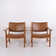 Pair of Model 3262 Armchairs in Lacquered Oak and Patinated Brown Leather by Fredericia Stolefabrik