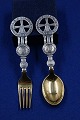 Antikkram presents: Michelsen set Christmas spoon and fork 1920 of Danish gilt sterling silver