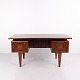 Osted Antik & Design presents: Freestanding Rosewood and Solid Wood Desk with Six Drawers 1950s