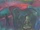 Modernist circus scene, oil on board, Danish artist.