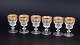 L'Art presents: Theresienthal, Germany. Set of Six Crystal aperitif glasses with Gilt Minton Border, circa 1950s.