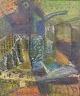 European artist, abstract oil on board, signed.