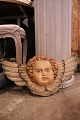 K&Co. presents: Old angel wood relief, angel face with wings carved in wood with painting and fine patina...