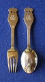 Michelsen set Christmas spoon and fork 1959 of Danish gilt sterling silver