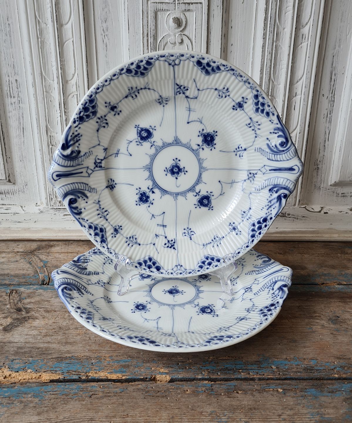 A Royal Copenhagen 'Blue Fluted Half Lace' part dinner, dessert