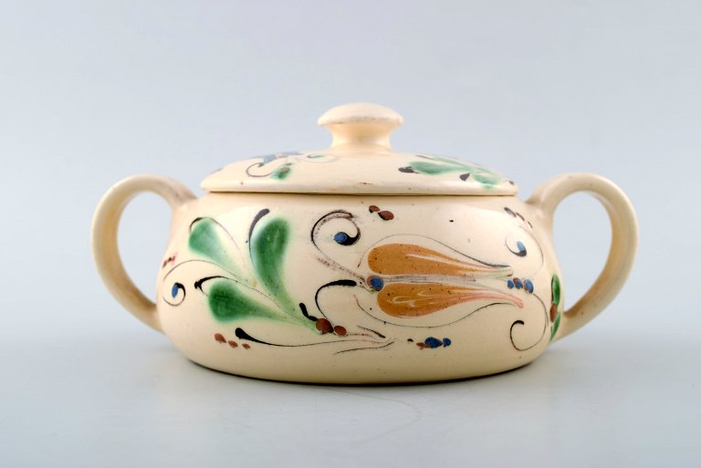 Kähler, Denmark, glazed lidded bowl with handles, stoneware.
