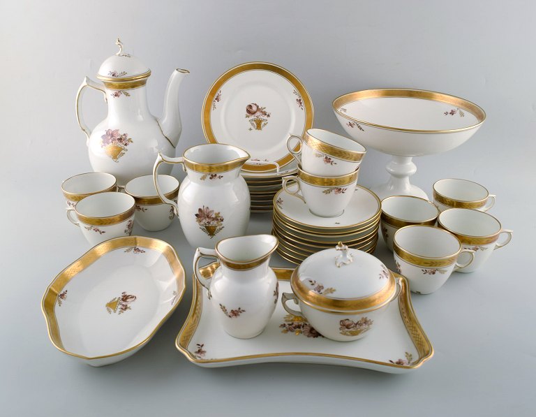 Royal Copenhagen. "Golden basket" Coffee service in porcelain. Complete for 9 
people.