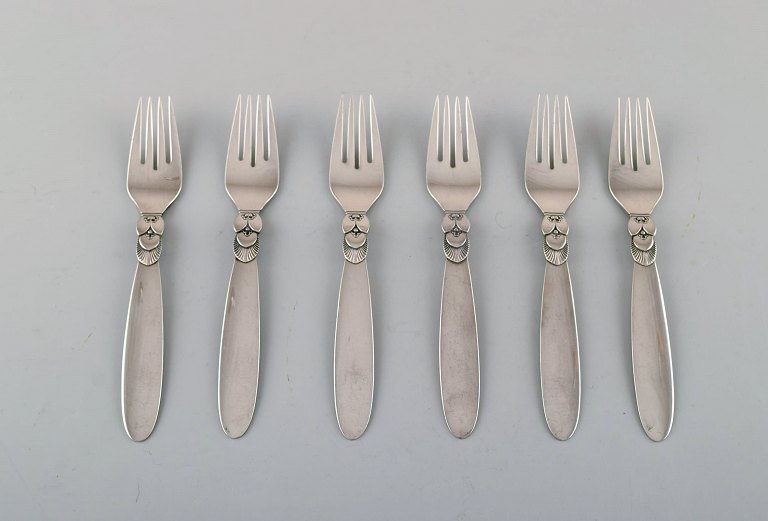 Georg Jensen "Cactus" cutlery. Six salad forks in sterling silver.
