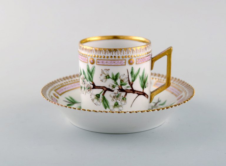 Royal Copenhagen flora danica chocolate cup with saucer. Decorated with 
blackthorn.
