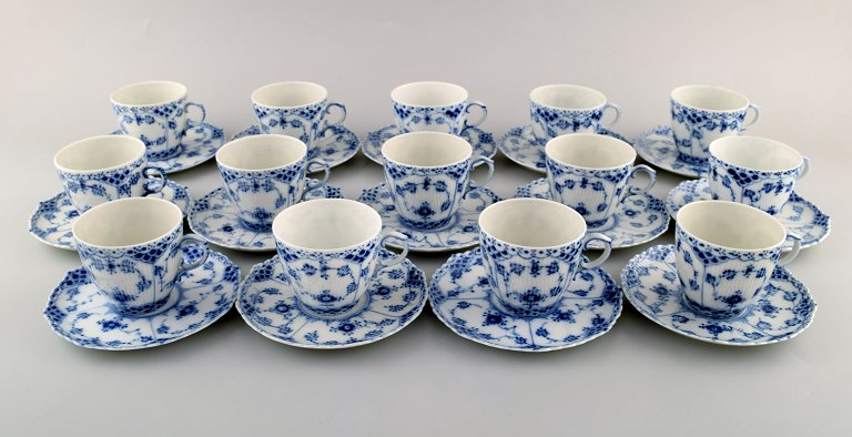 14 Royal Copenhagen Blue Fluted Full Lace Coffee Cups with saucers # 1/1035.
