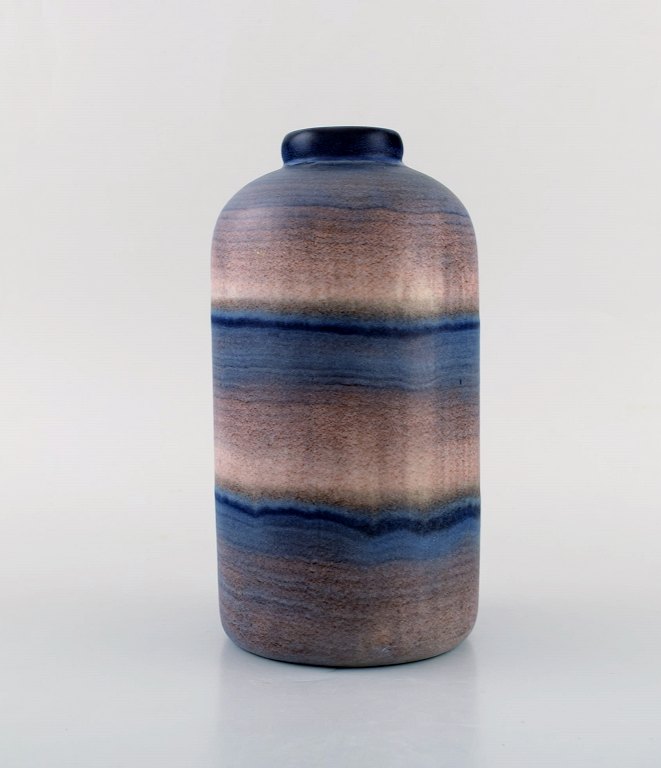 Ilse Claesson for Rörstrand. Rare glazed ceramic vase with striped design. 
1920/30