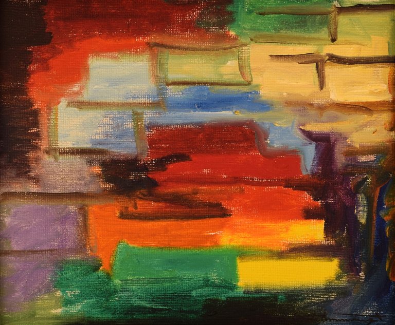Gösta Emming, Swedish artist. Oil on canvas. Modernist composition with fields 
of different colors. 1960 / 70