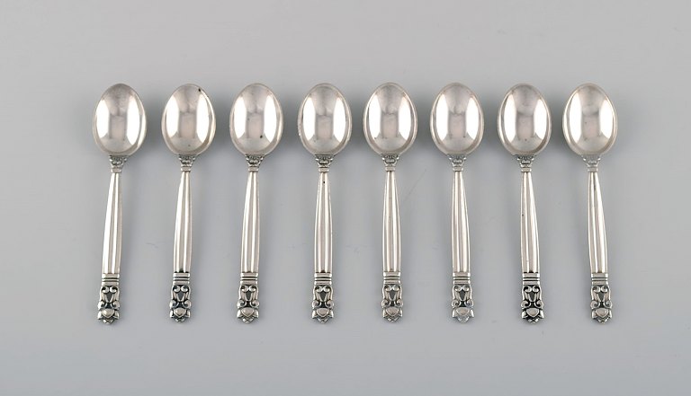 Four Georg Jensen Acorn coffee spoons in sterling silver.
